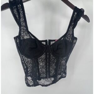 Edited Black Lace Corset Top Size Small Sexy Romantic Semi‎ Sheer